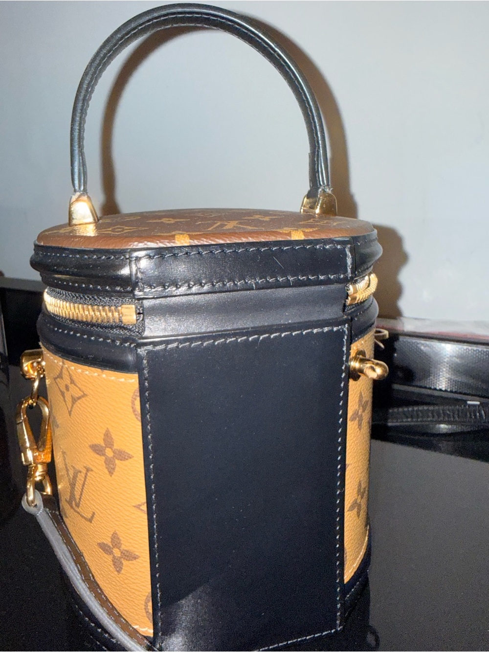 Louis Vuitton Tan Monogram Canvas Mini Vanity Bag with Black Trim - Picture 6 of 8